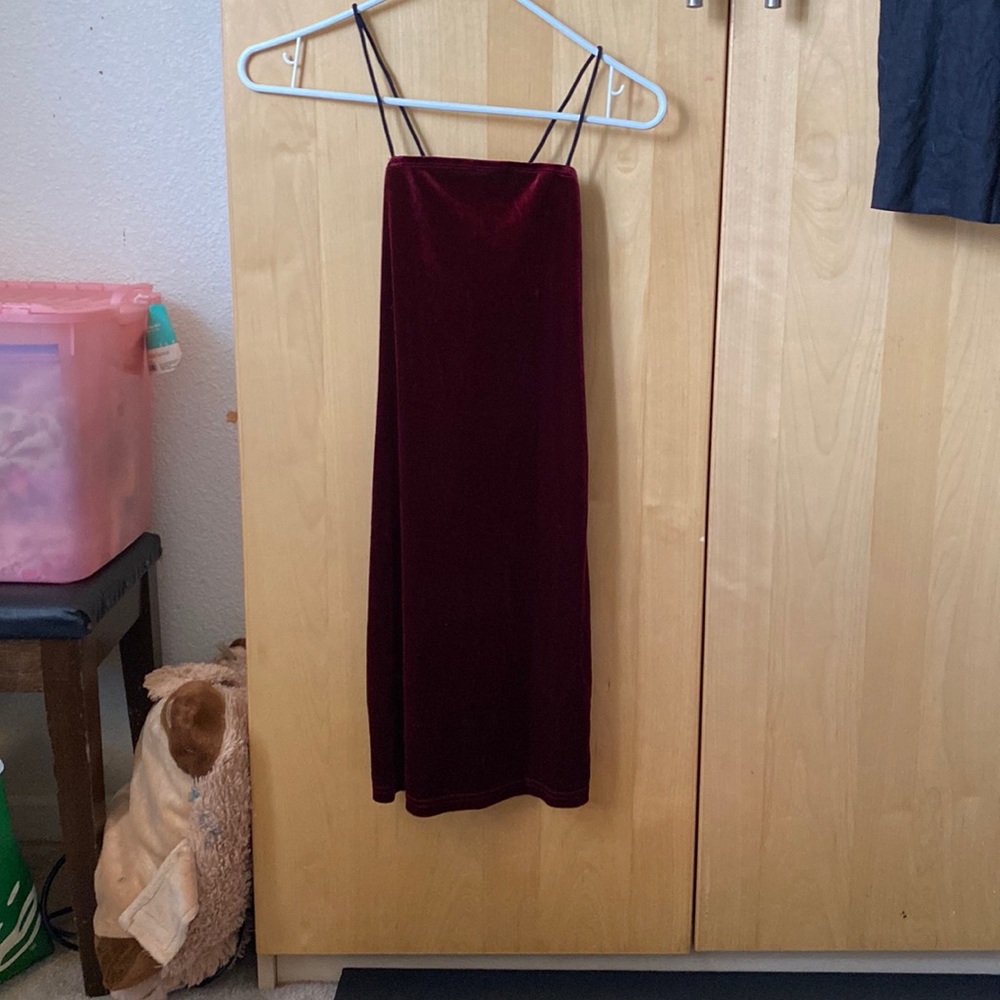 Red velvet shien dress. Cross stitch back. Boycon